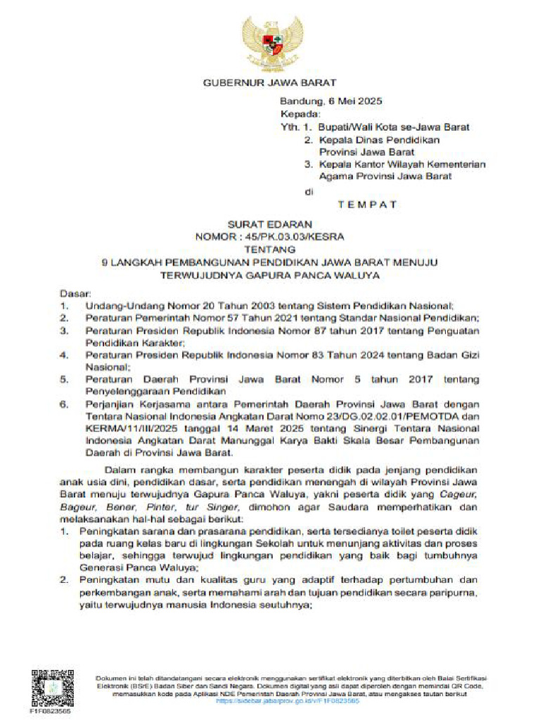 Surat Edaran Gubernur Jawa Barat Nomor 45 PK.03.03 KESRA | PDF