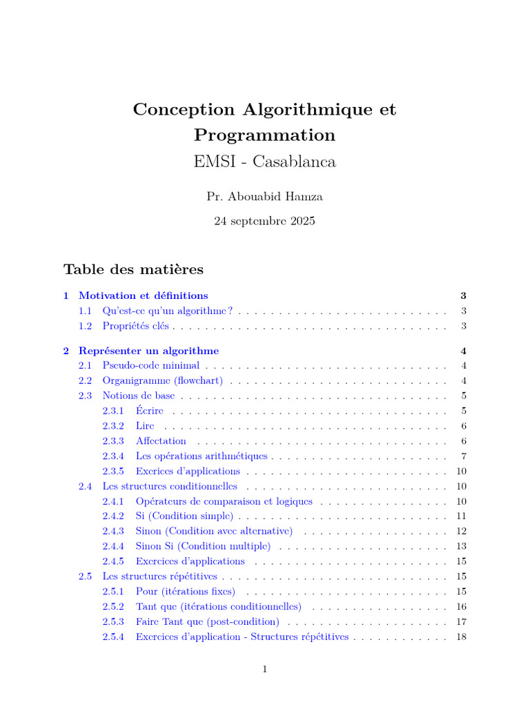 Conception d'Algorithmes et Programmation | PDF | Programmation ...