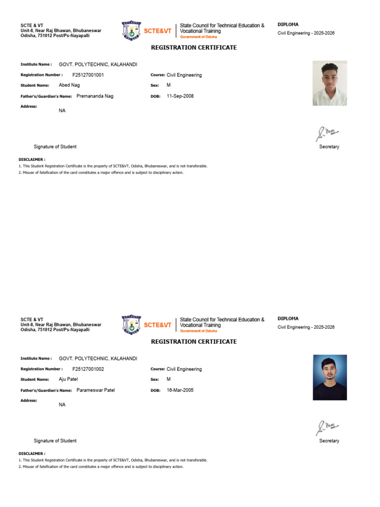 Civil Engineering Diploma Registration 2025 | PDF