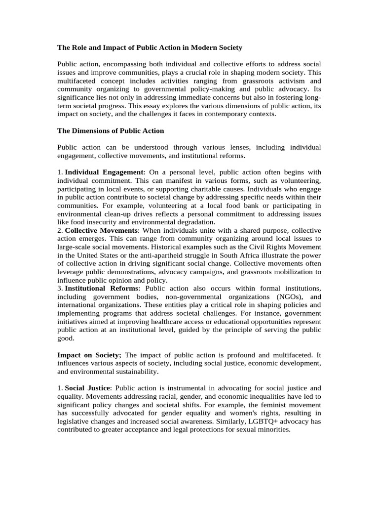 Impact of Public Action on Society | PDF | Sustainability | Governance