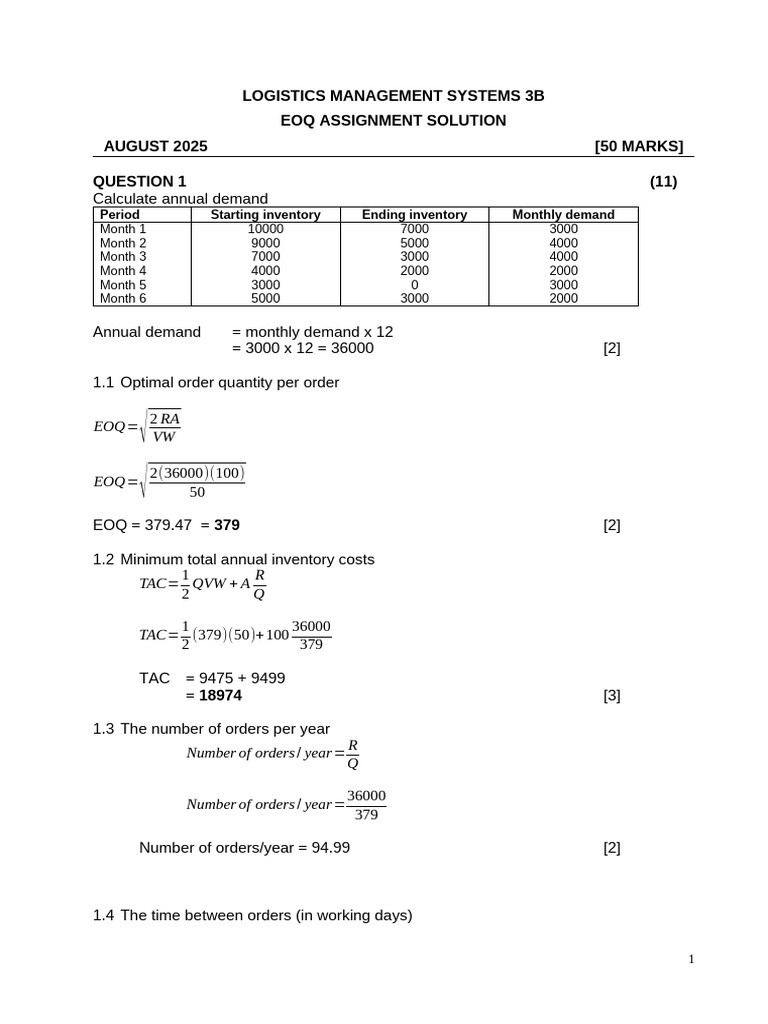 EOQ Calculation and Inventory Cost Analysis | PDF | Marketing | Applied ...
