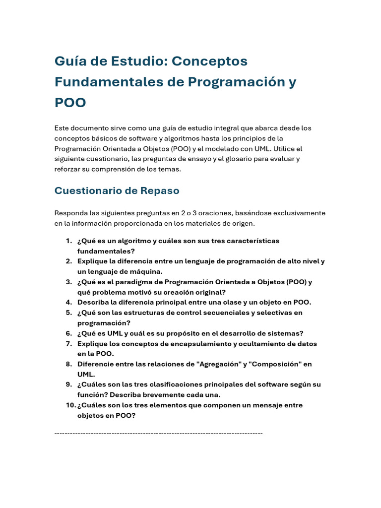 Guía de Programación y POO Esencial | PDF | Objeto (informática ...