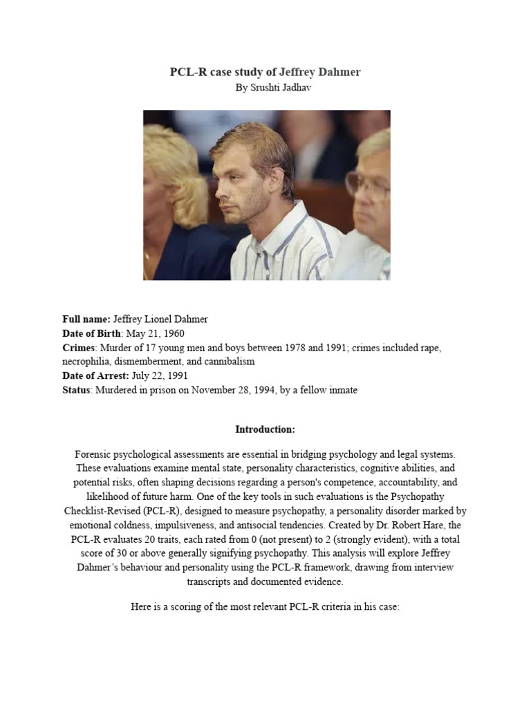 Dahmer's PCL-R Assessment Insights | PDF | Psychopathy | Mental Health