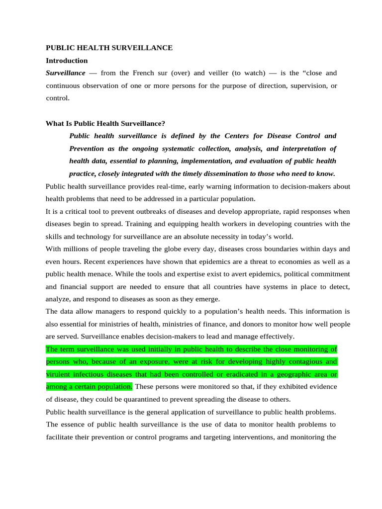 Public Health Surveillance | PDF | Public Health | Infection