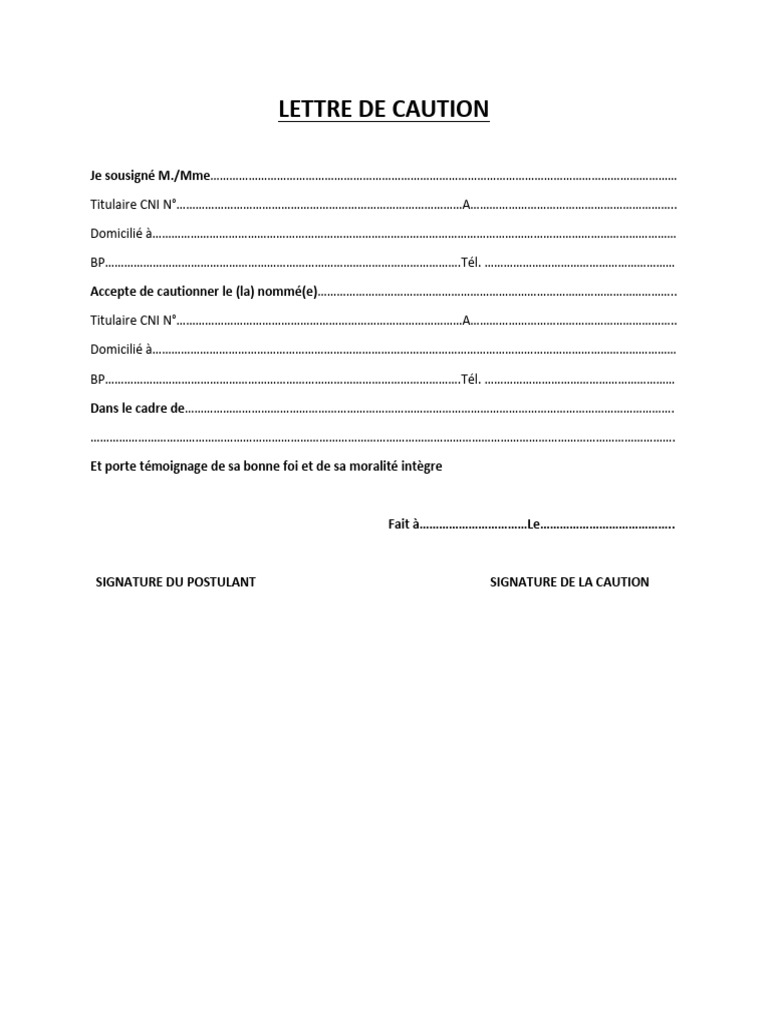 Modèle Lettre de Caution | PDF