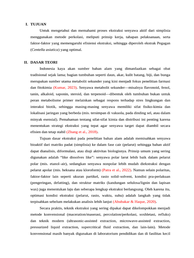 Ekstraksi Senyawa Aktif Pegagan dengan Perkolasi | PDF