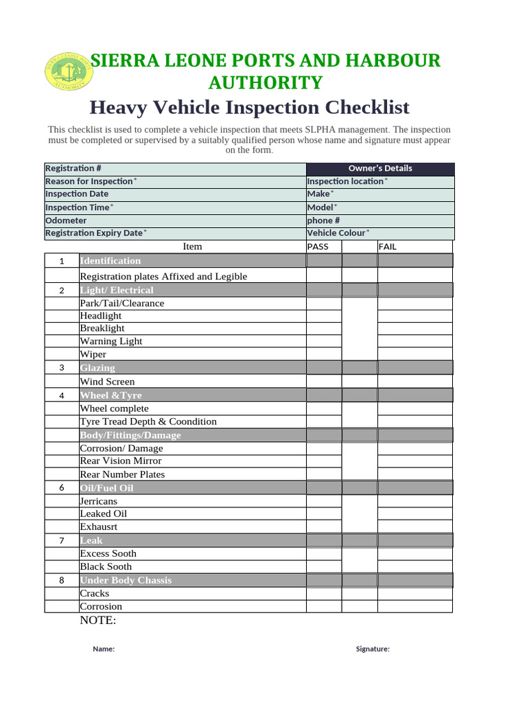 Heavy Vehicle Inspection Checklist | PDF | Car | Vehicle Technology