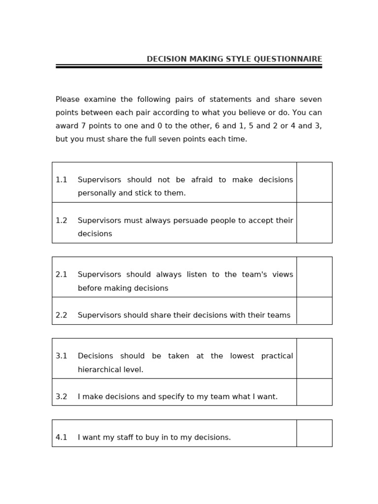 Decision Making Style Questionnaire | PDF