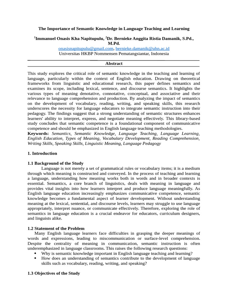 Semantic Knowledge in Language Education | PDF | Semantics | Language ...