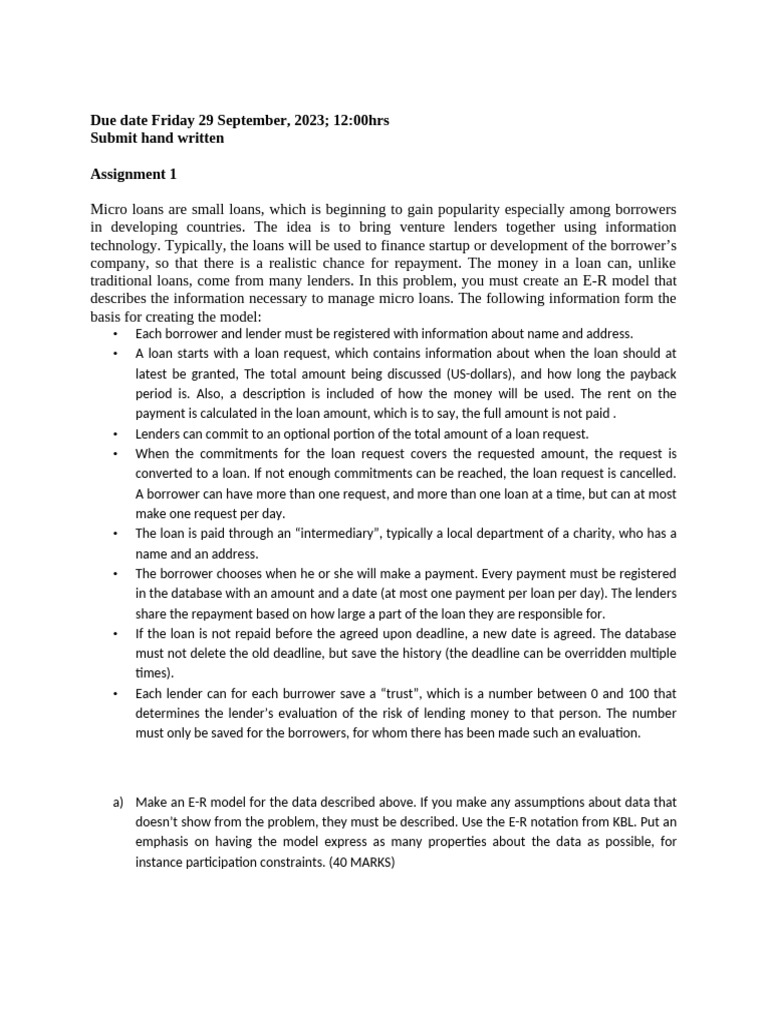 DB ASS Due Date Friday 29 September | PDF | Loans | Relational Model