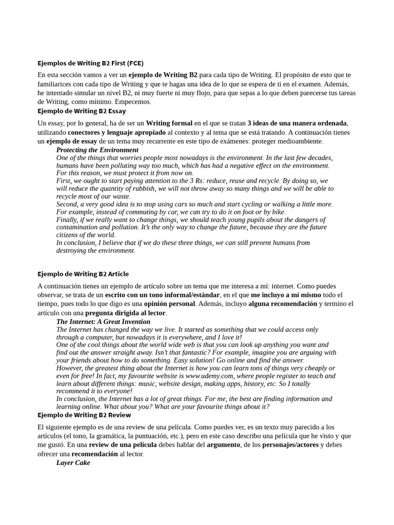 Ejemplos de Writing B2 para FCE | PDF