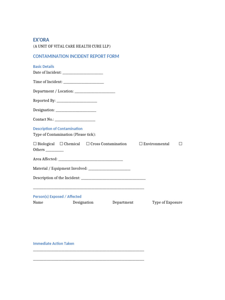 Contamination Incident Report Form | PDF
