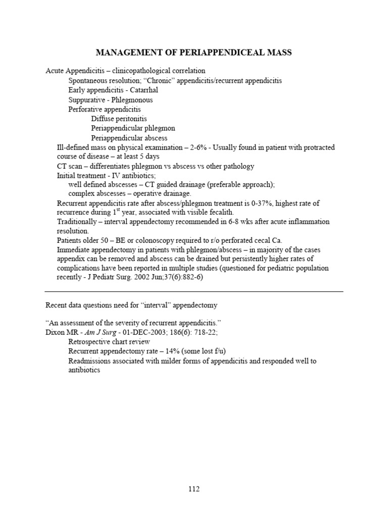 Periappendiceal Mass Management Guide | PDF | Digestive Diseases ...