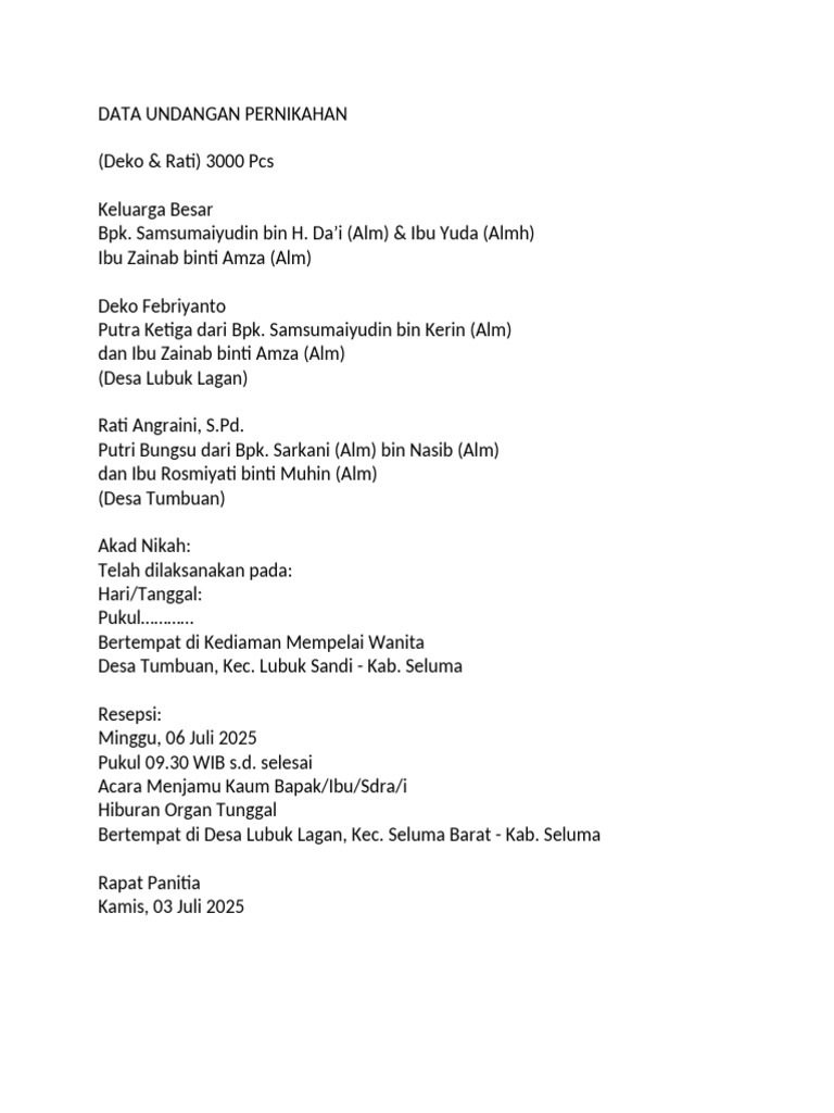 Data Undangan Rori Deko & Rati | PDF