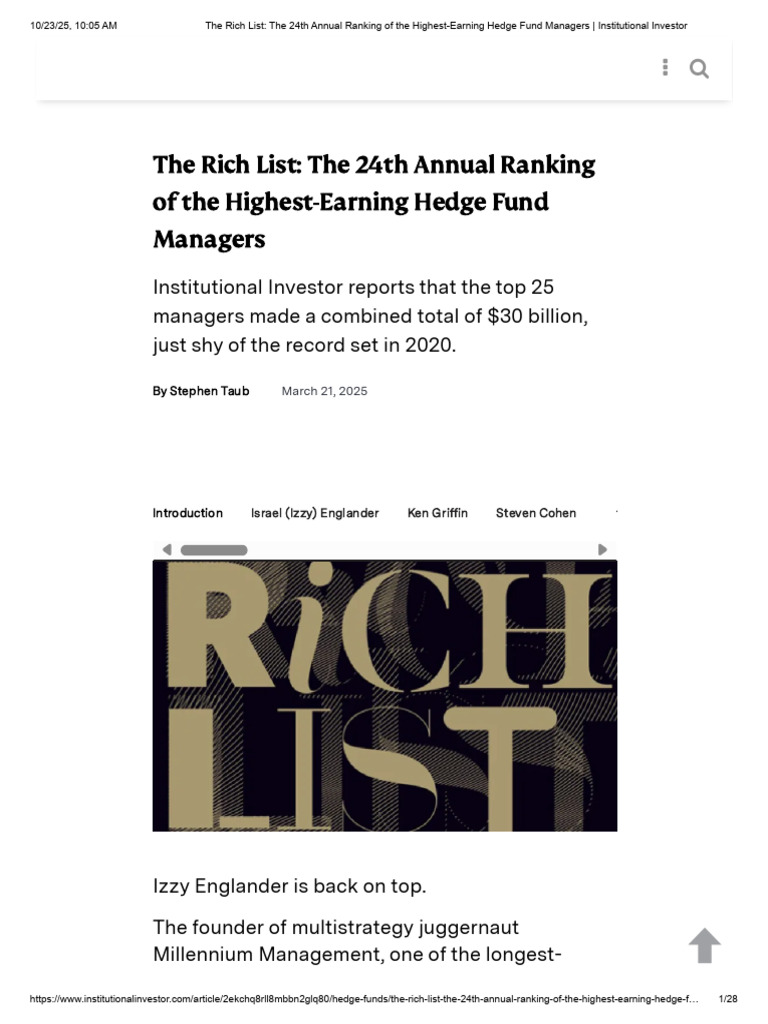 Top Hedge Fund Managers 2024 Rankings | PDF | Hedge Fund | Hedge (Finance)