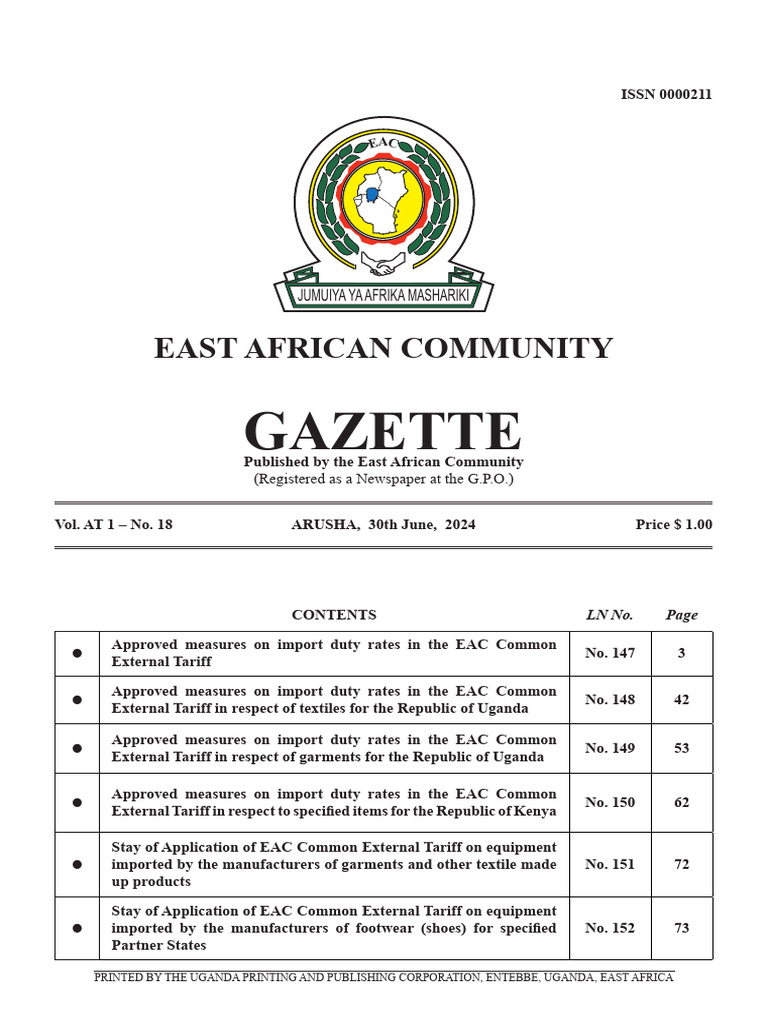 EAC Common External Tariff 2024 Updates | PDF | Foods