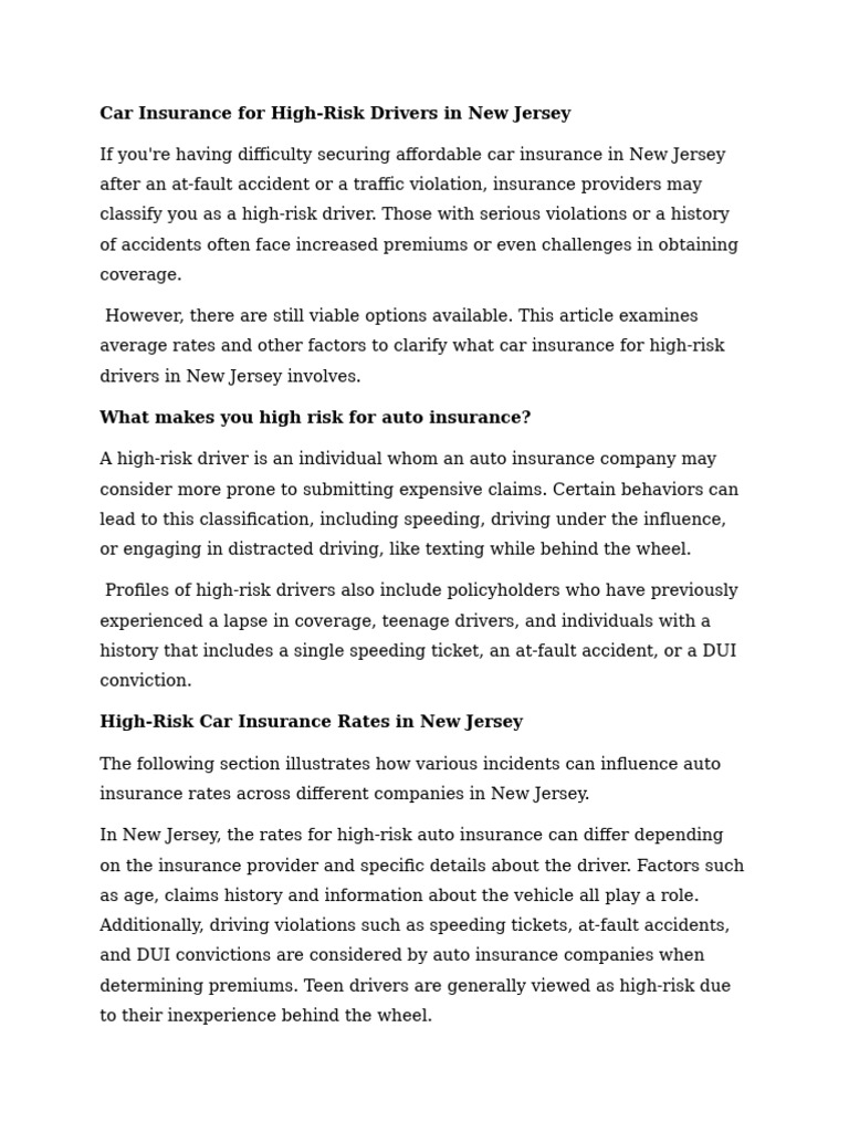 High-Risk Auto Insurance in NJ | PDF | Insurance | Traffic Collision