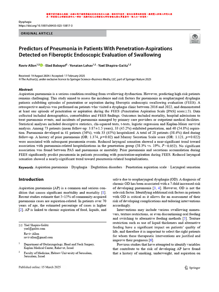 Predictors of Pneumonia in Patients With Penetrati | PDF | Pneumonia ...