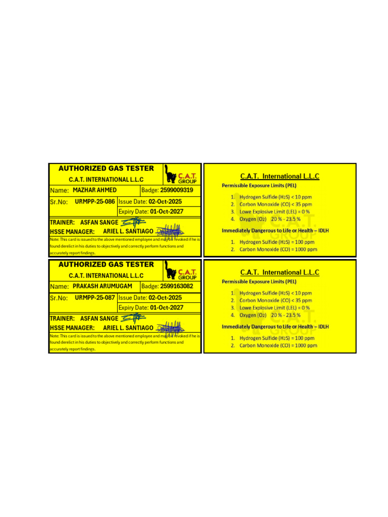 Authorized Gas Tester Certification Details | PDF