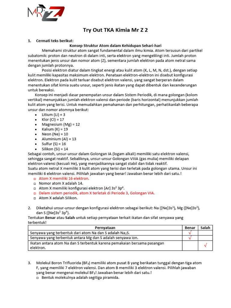 Try Out TKA Kimia MR Z 2 - Jawab | PDF