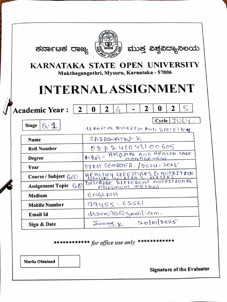 Ksou Internal Assignment - Clinical Nutrition and Dieticians-Q2 | PDF