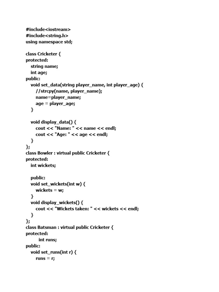 C++ Cricketer Class Hierarchy Example | PDF