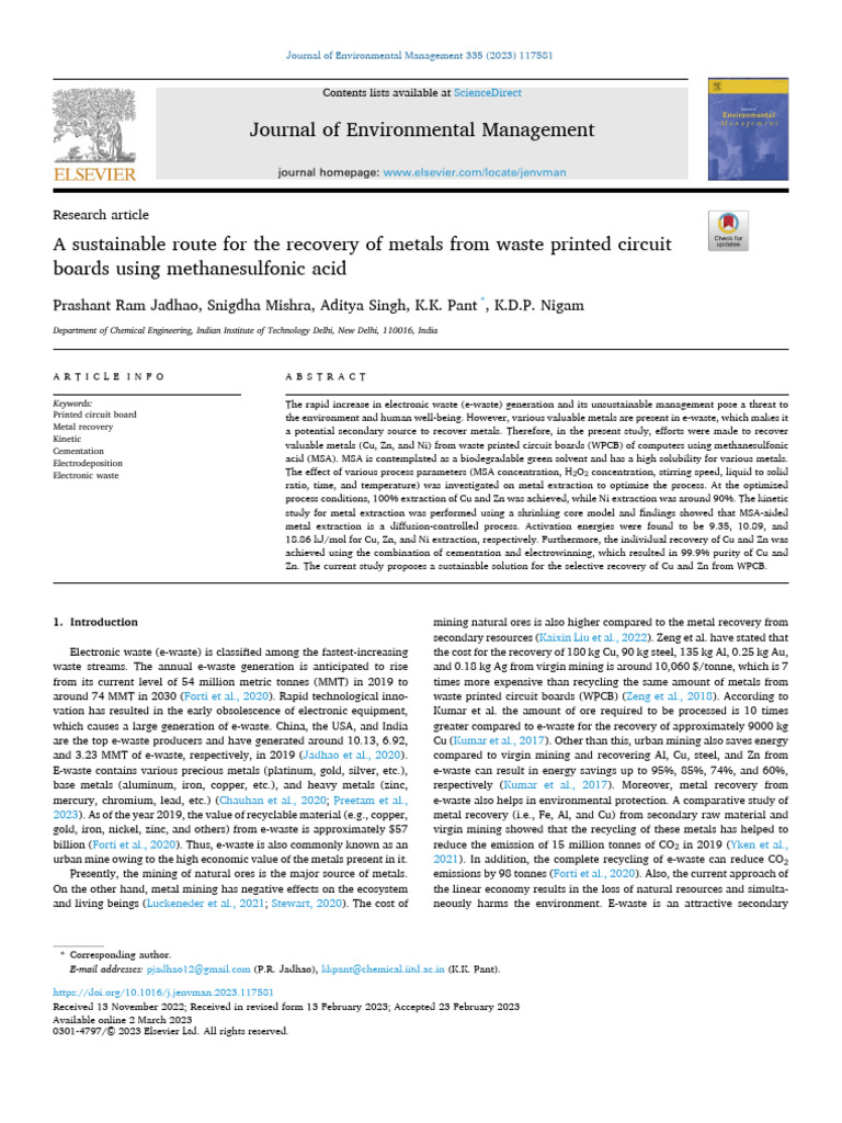 Recovery of Metals From E-Waste | PDF | Electronic Waste | Redox