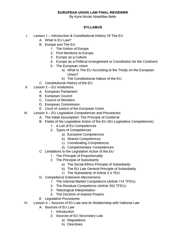 (Final Reviewer) European Union Law | PDF | European Union | European ...