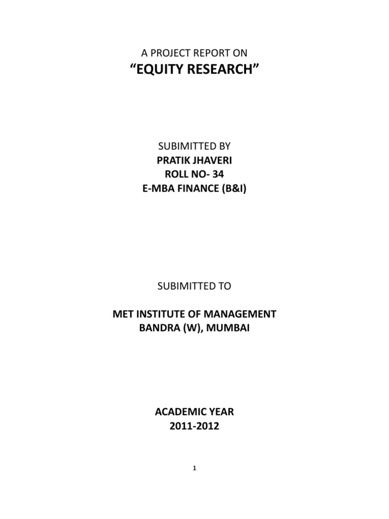 Equity Research Project Report 2011-12 | PDF | Equity (Finance) | Stocks