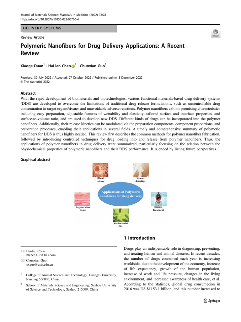 Polymeric Nanofibers in Drug Delivery | PDF