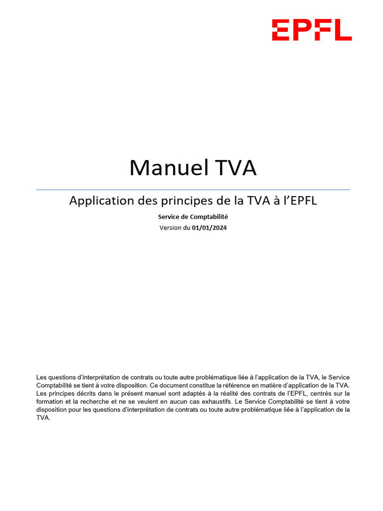 Manuel TVA 2024 pour l'EPFL | PDF | Taxe sur la valeur ajoutée | Impôts