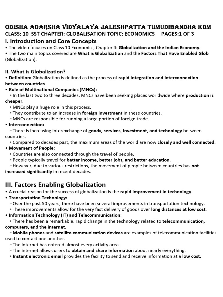 Class 10 Globalisation in English and Odia | PDF | Globalization ...