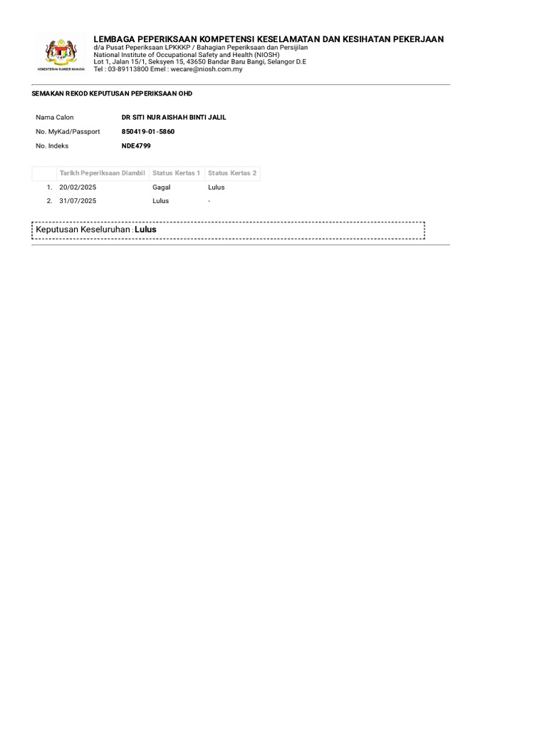 OHD Examination Result | PDF