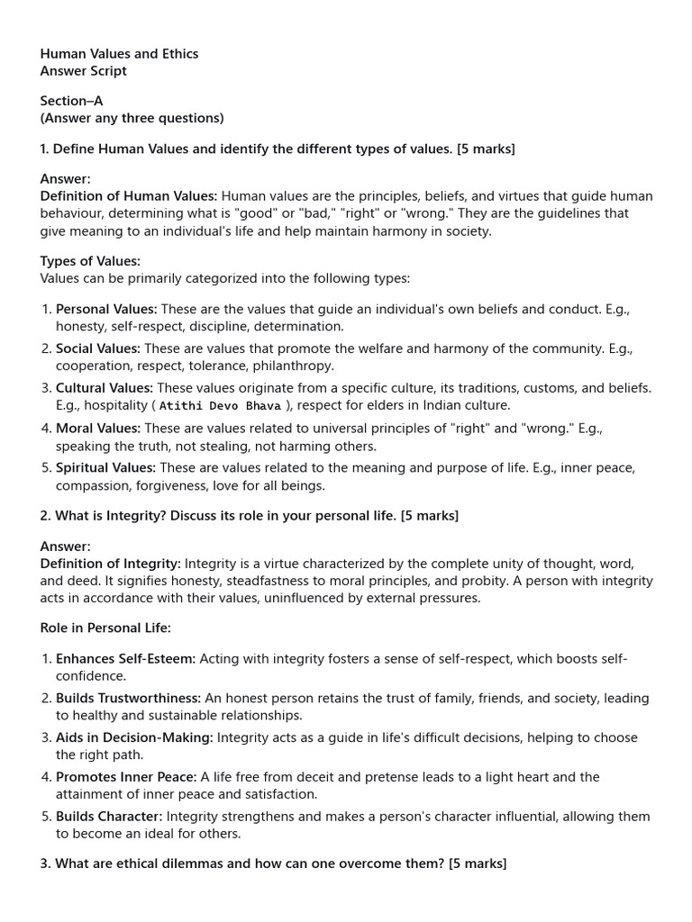 Understanding Human Values and Ethics | PDF | Virtue | Self Esteem