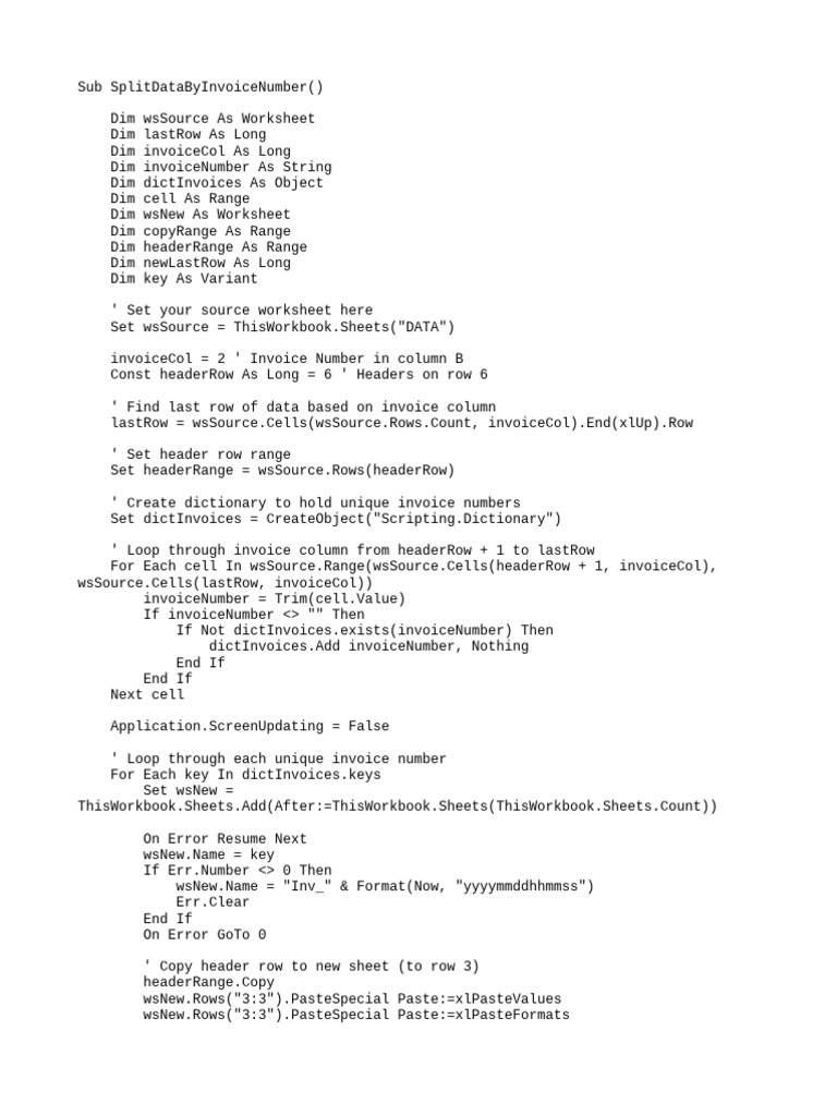 Split Data by Invoice Number in Excel | PDF | Computer Programming ...