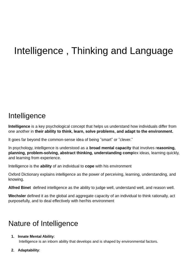 Intelligence, Thinking and Language (1) - 1 | PDF | Intelligence | Thought