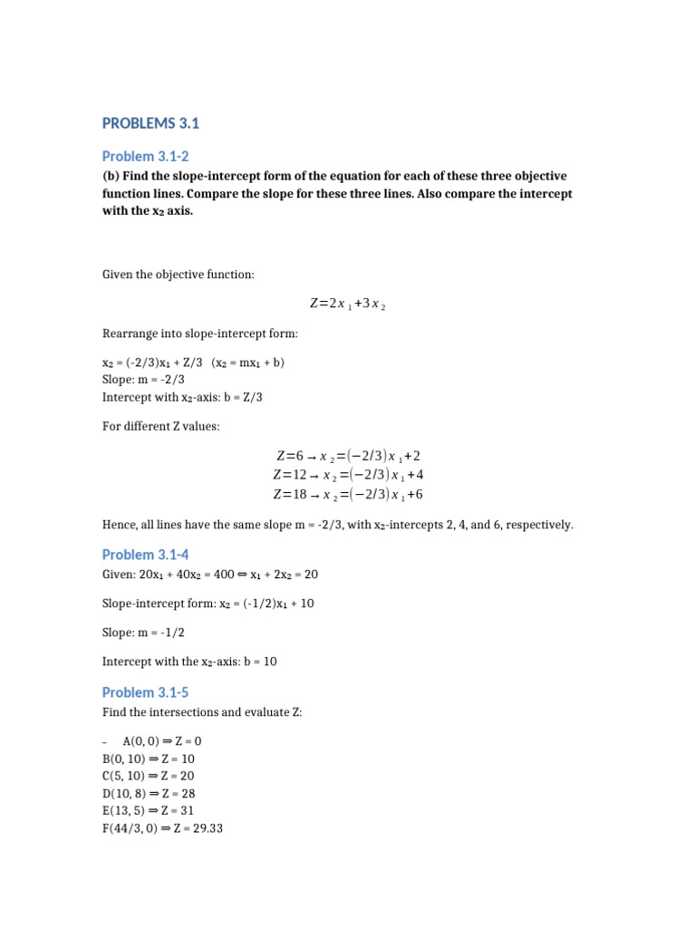 Objective Function Analysis and Intercepts | PDF