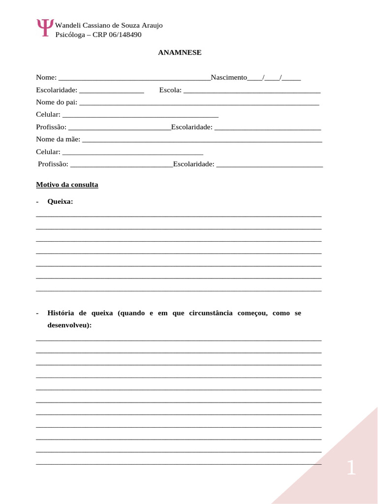 Anamnese Psicológica Infantil Completa | PDF | Família | Adolescência