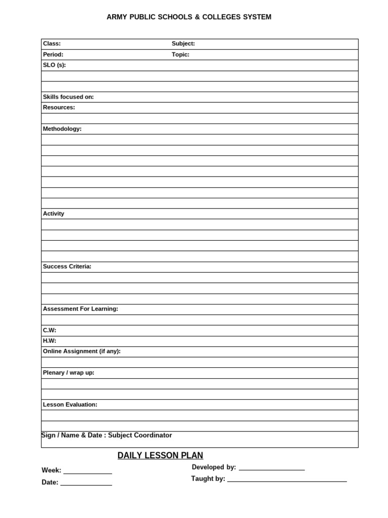 Daily Lesson Plan Template for Schools | PDF