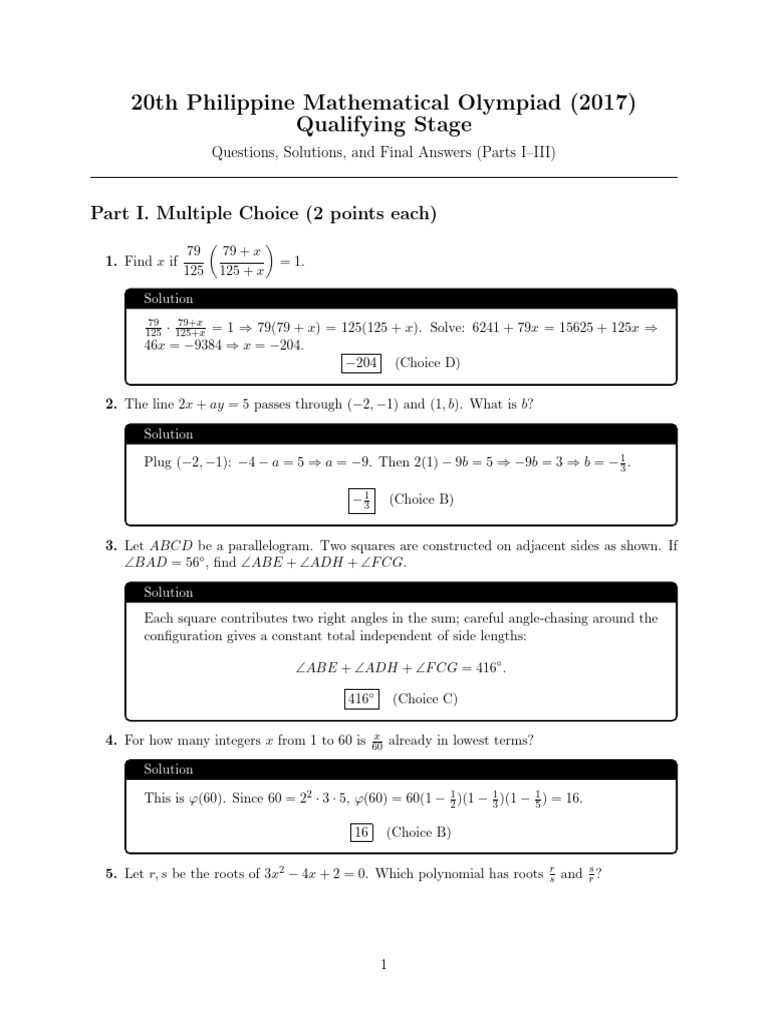 20th Philippine Math Olympiad Questions | PDF | Mathematics | Discrete ...