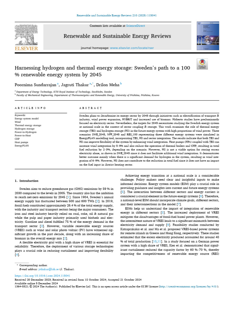 Harnessing Hydrogen and Thermal Energy Storage Sweden's Path To A 100 ...