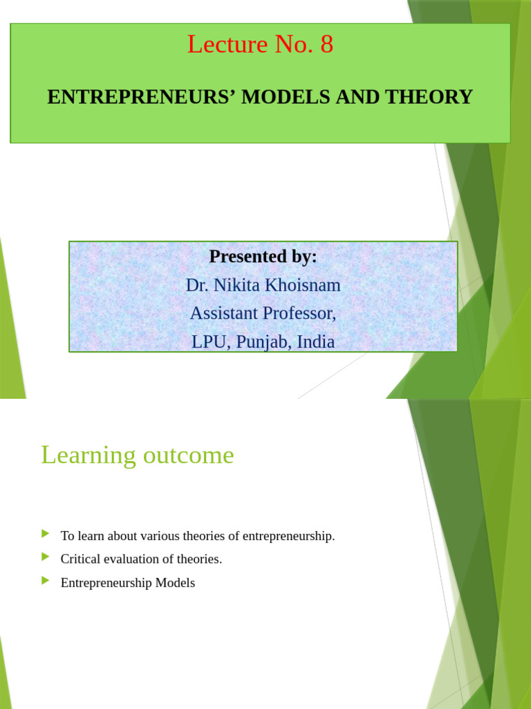 Entrepreneurship Theories and Models Explained | PDF | Entrepreneurship ...