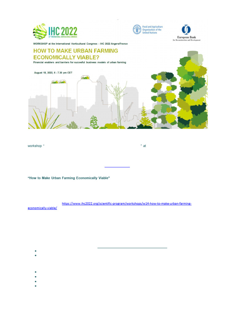 Urban Farming Economic Viability Workshop | PDF | Urban Agriculture ...