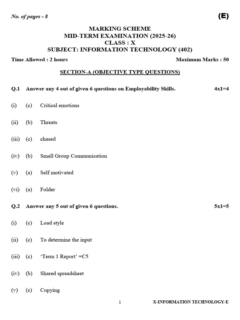 Information Technology Mid-Term Exam 2025-26 | PDF | Spreadsheet ...