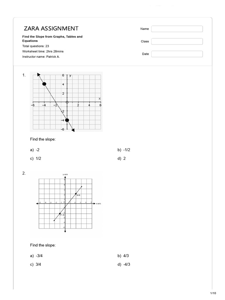 Find The Slope From Graphs, Tables and Equations - ZARA ASSIGNMENT ...