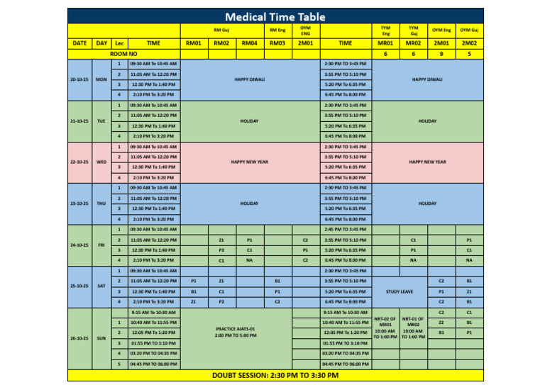 Medical Time Table Overview | PDF
