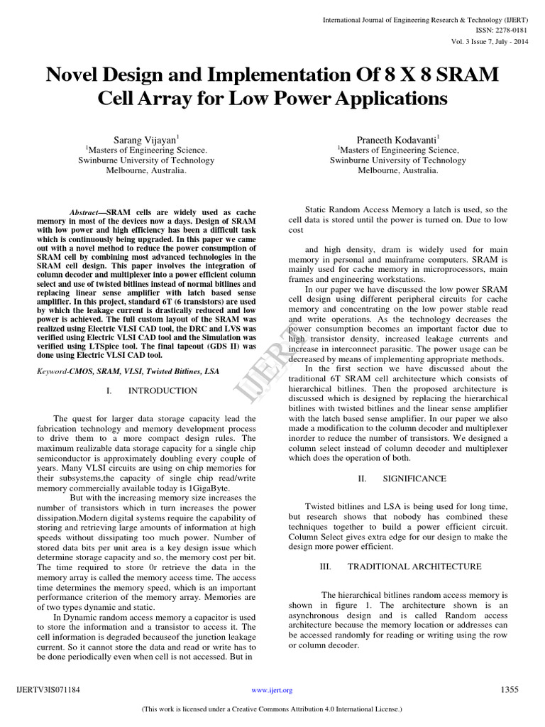 Low Power 8x8 SRAM Cell Design | PDF | Computer Memory | Random Access ...