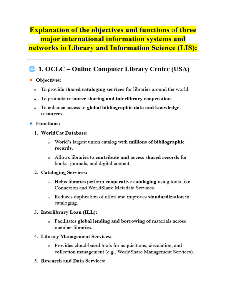 Key International Library Networks Explained | PDF | Libraries ...