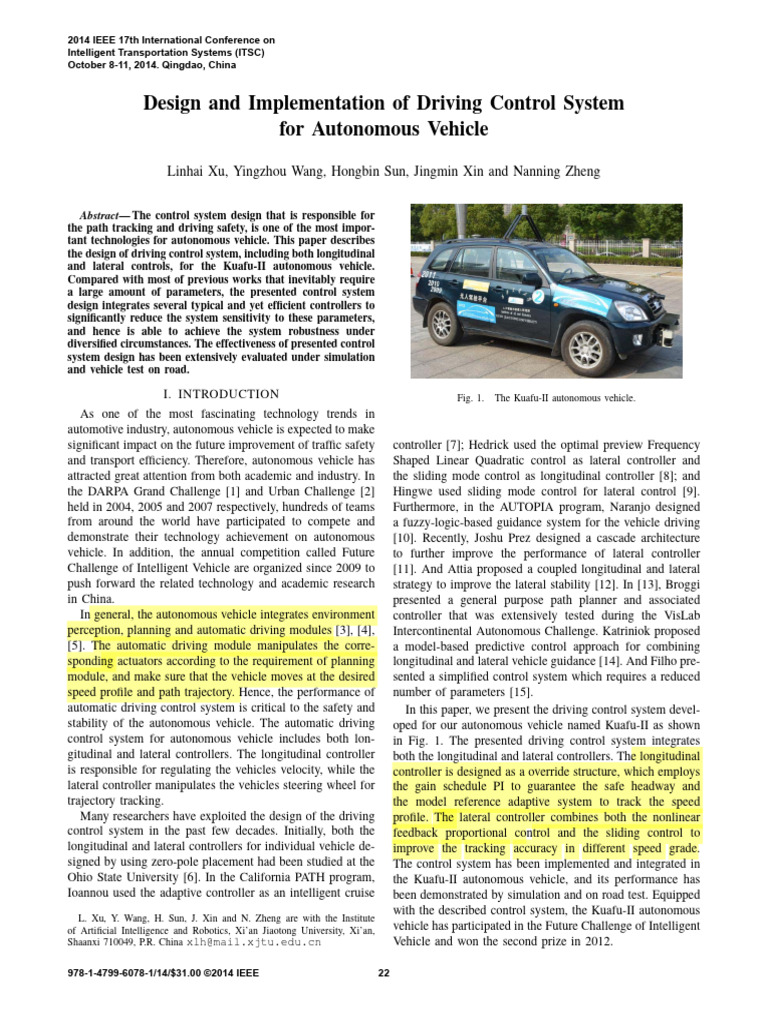 Design and Implementation of Driving Control System For Autonomous ...