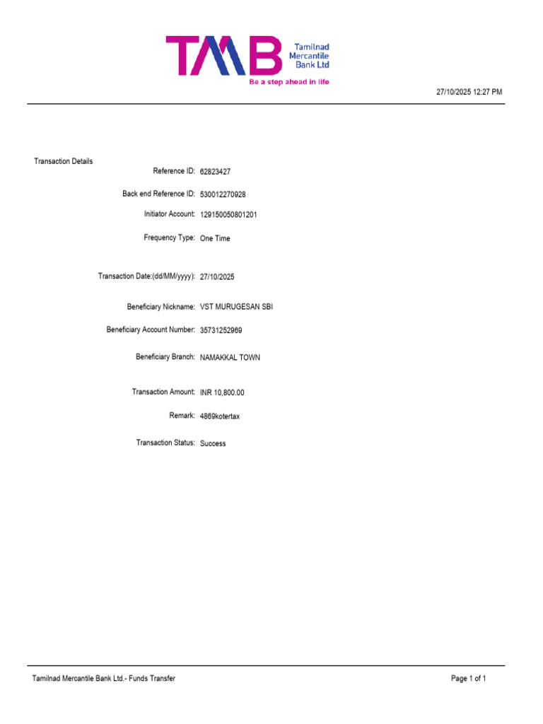Successful Funds Transfer Details | PDF